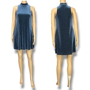 Mudd Navy Blue Velvet Ribbed A-Line Mock Sleeve Above the Knee Dress